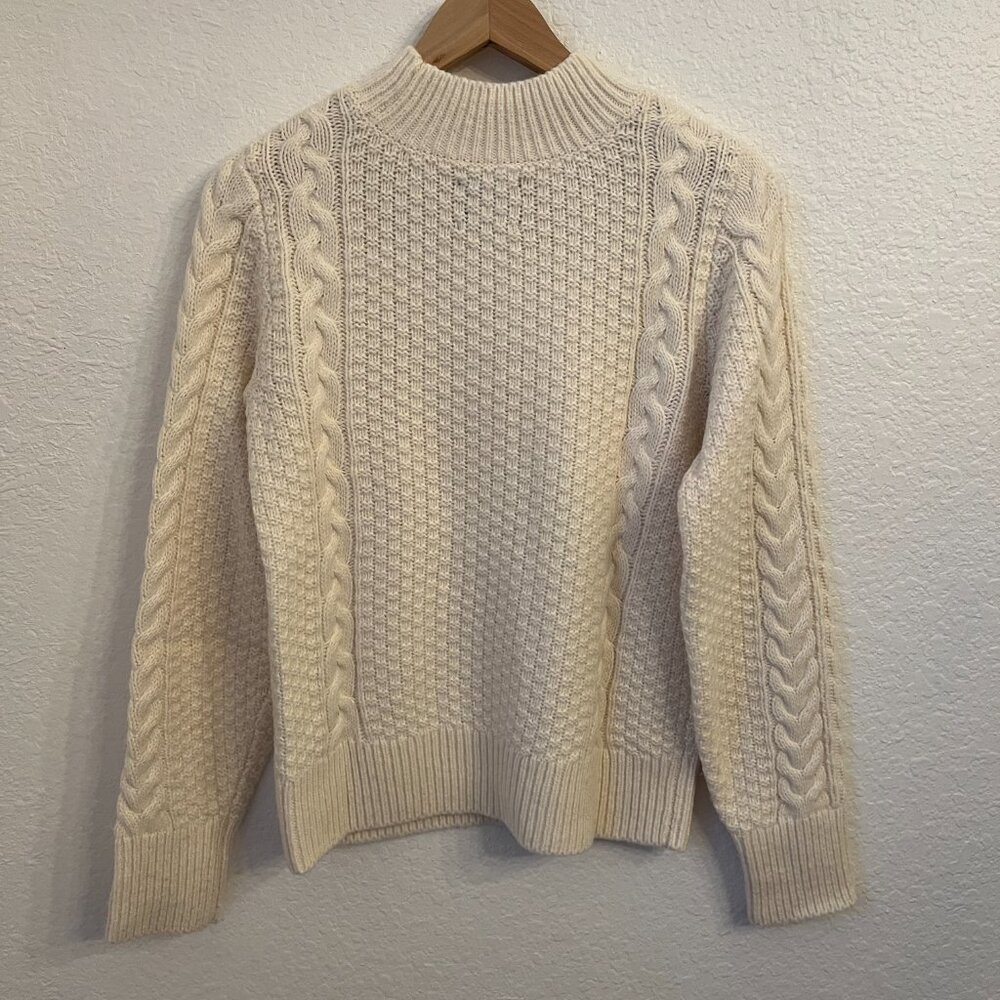 Abercrombie & Fitch Mock Neck Cable Knit Sweater S Cream - Picture 3 of 7